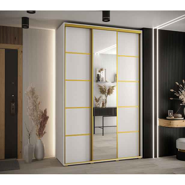 Šatní skříň YVONA 5 - 150/45 cm, bílá / zlatá