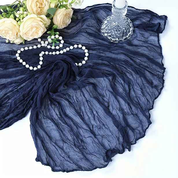 TEMU Elegantní tmavě modrý bavlněný běhoun na stůl - průsvitná bohémská polyesterová látka, ideální pro svatby, večírky, teenové oslavy a svatební