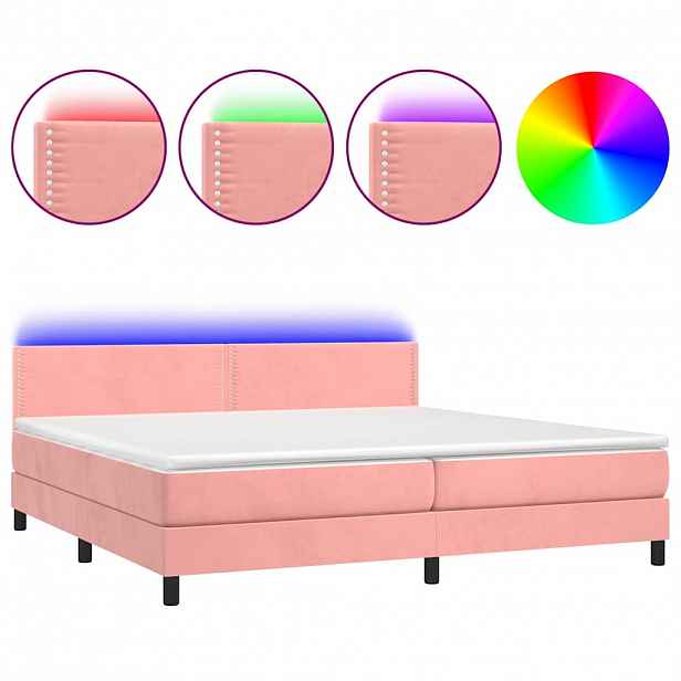 vidaXL Box spring postel s matrací a LED růžová 200x200 cm samet