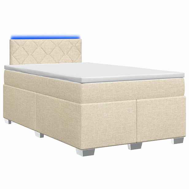 vidaXL Box spring postel s matrací a LED Krémová 120 x 200 cm Textil