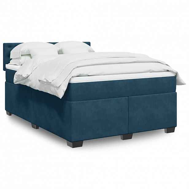vidaXL Box spring postel s matrací modrá 160 x 200 cm samet