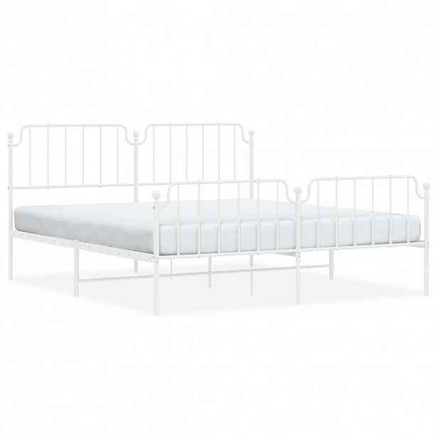 vidaXL Kovový rám postele s hlavovým a nožním čelem bílý 183 x 213 cm