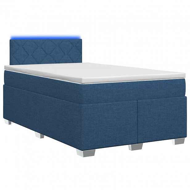 vidaXL Box spring postel s matrací a LED Modrá 120 x 200 cm Textil