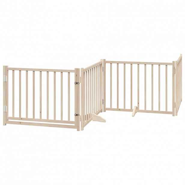 vidaXL Zábrana pro psy s dvířky skládací 4 panely 320 cm masivní jedle