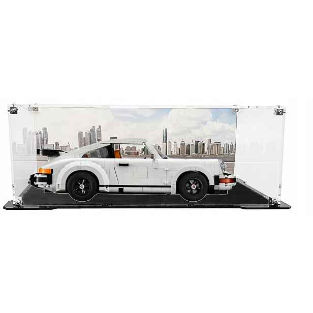 Vitrína s černou základnou a pozadím pro sadu Lego 10295 Porsche 911