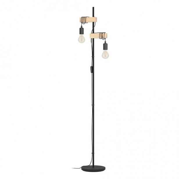 Eglo TOWNSHEND stojací lampa černá, hnědá ocel, dřevo 43516
