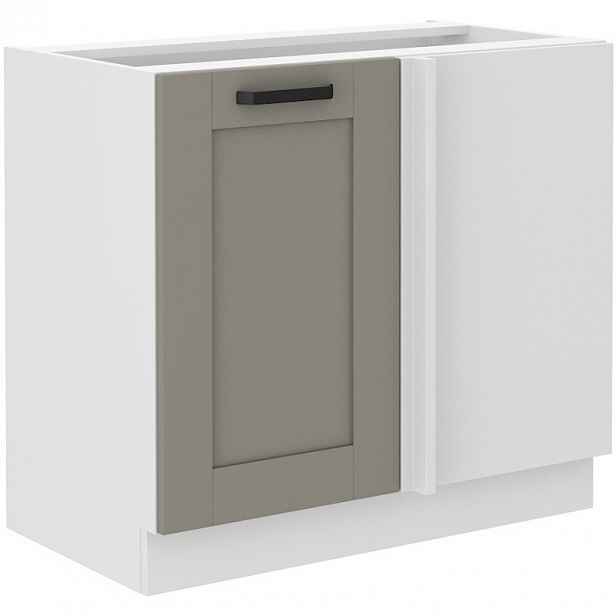 Prodloužená rohová skříňka LAILI - šířka 105 cm, světle šedá / bílá