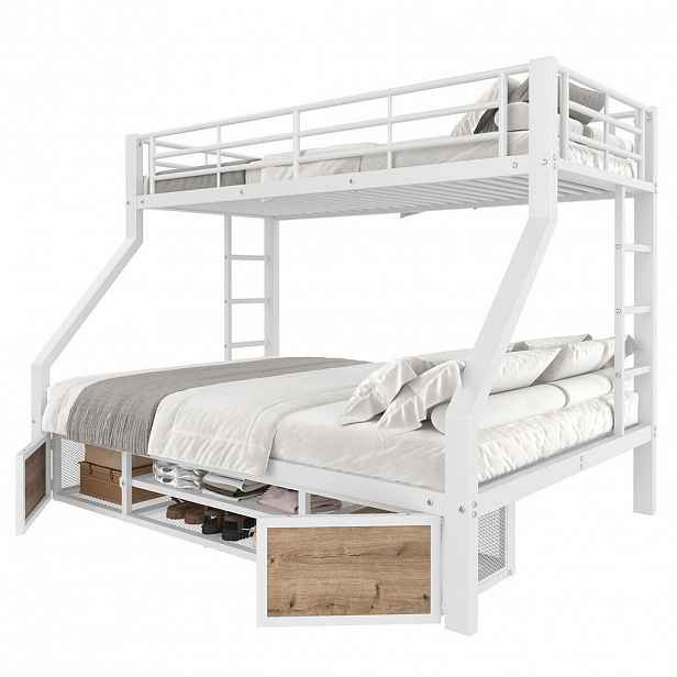 STILVORA ETAGENBETT 90/200 cm & 140/200 cm in Weiß Kinderbett mit Schuhschrank, Staufächern und Leiter