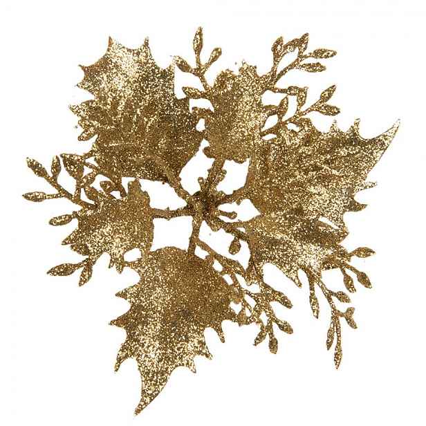 Zlatá třpytivá umělá dekorace vánoční hvězda Poinsettia - Ø 11*3 cm Clayre & Eef