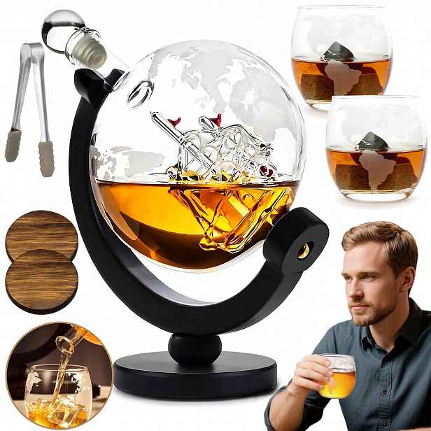 Sada Whisky Dekanter Pro Muže 900 ML 2 Sklenice 285 ML Ideální Dárek
