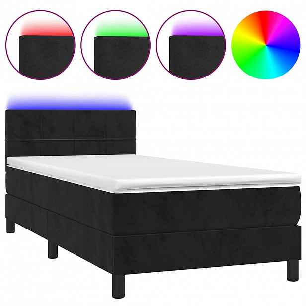 vidaXL Box spring postel s matrací a LED černá 80 x 200 cm samet