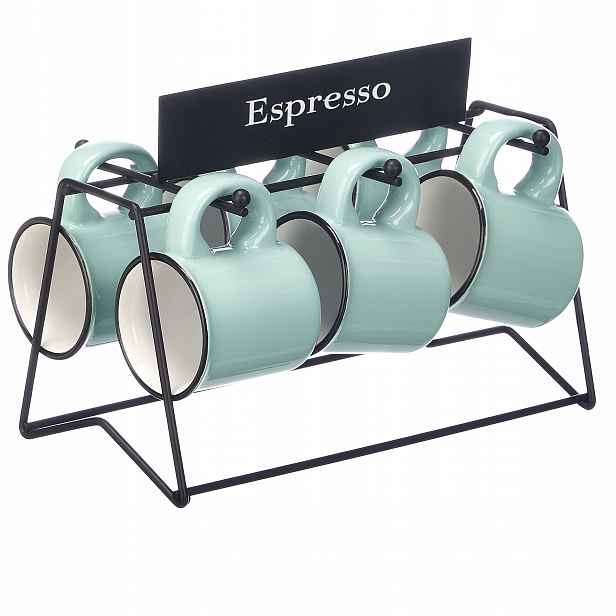 Porcelánové Šálky Na Espresso Modré 100 ML 6 Ks Se Stojánkem