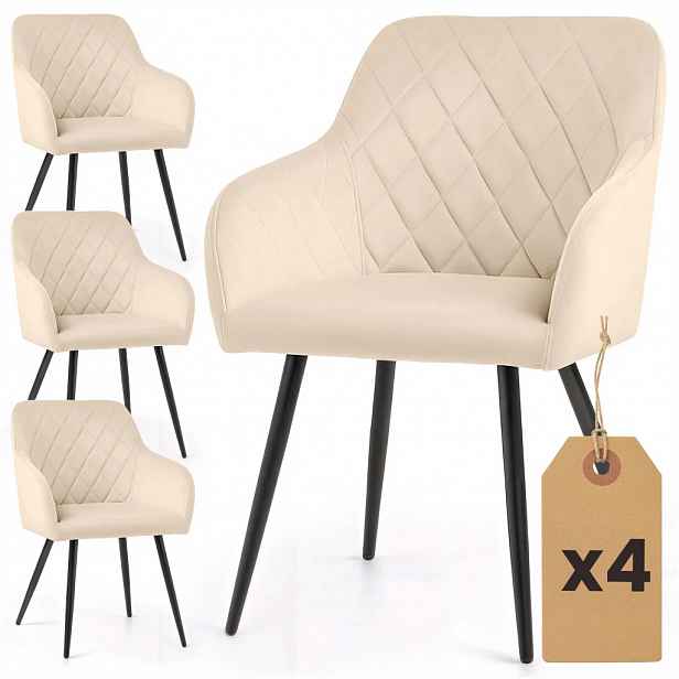 Set 4x prošívaná čalouněná židle VIRENZA - béžová / černá