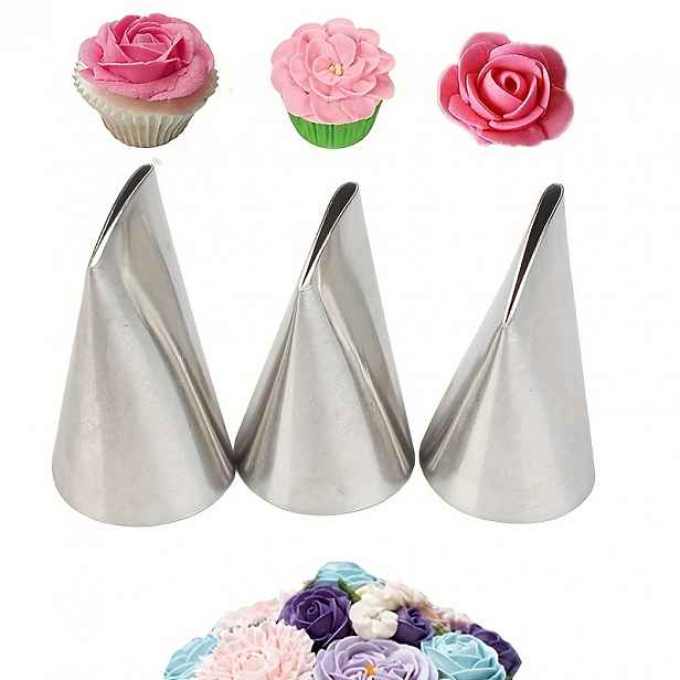 TEMU 3ks sada cukrářských trysků, nerezové růžové trysky na zdobení dortů, dezertů, sušenek a cupcaků, 126k-125k-124K