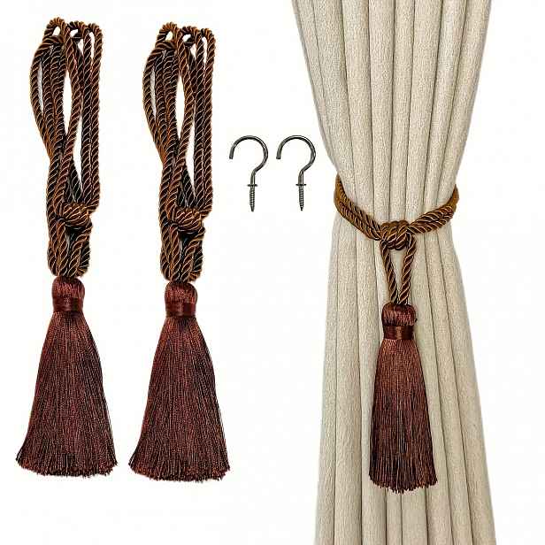 TEMU Luxusní zlaté stuhové záclonové držáky, dekorativní šňůra na okna, vintage uzlové záclonové úchyty