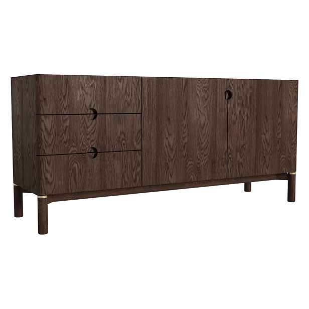 Tmavě hnědá nízká komoda v dekoru dubu 160x73 cm Arun – Unique Furniture
