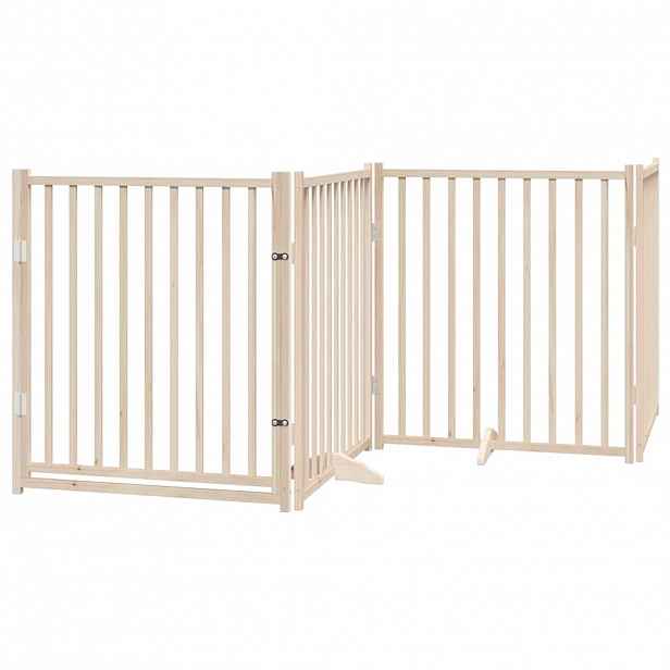 vidaXL Psí branka s dvířky, skládací, 4 panely, 320 cm, masivní jedlové dřevo