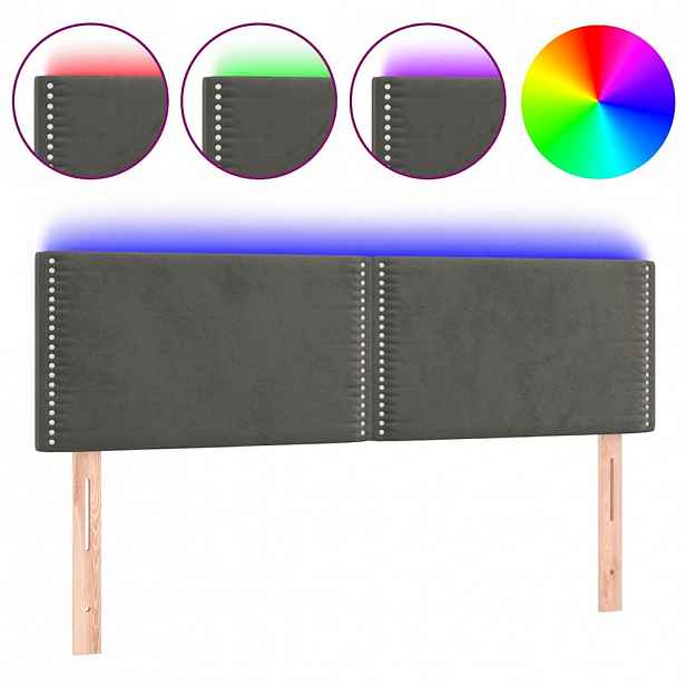 vidaXL Čelo postele s LED tmavě šedé 144x5x78/88 cm samet