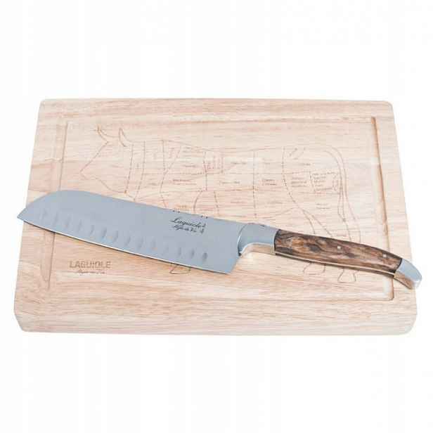 Set Nůž Santoku a Deska Laguiole Luxury Line olivové dřevo