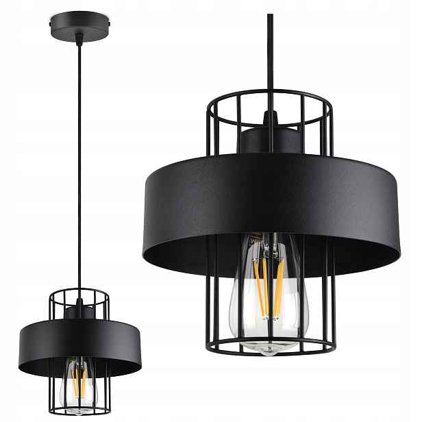 Závěsná lampa Lustr Stropní Svítidlo Černá Bílá Loft