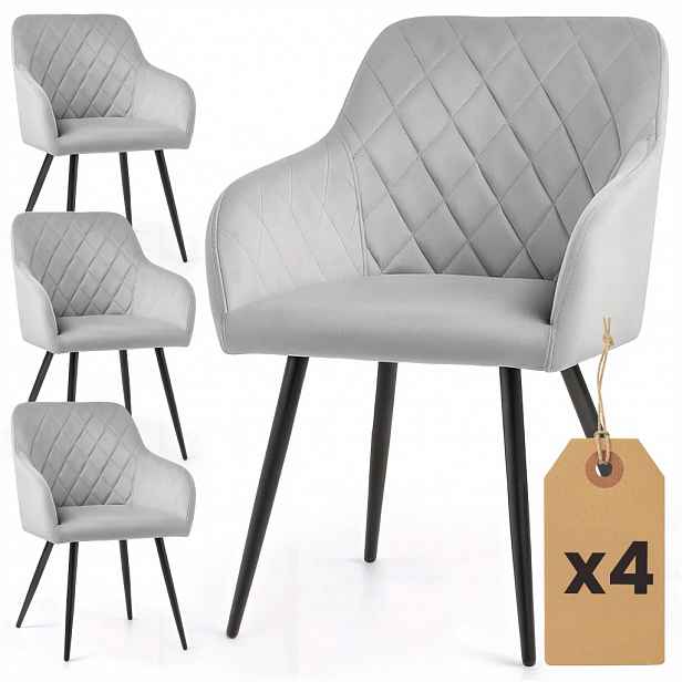 Set 4x prošívaná čalouněná židle VIRENZA - šedá / černá