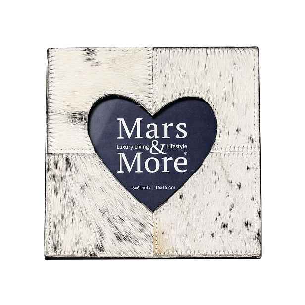 Černo-bílý kožený fotorámeček se srdcem Cowie -  20*1,5*20cm  Mars & More