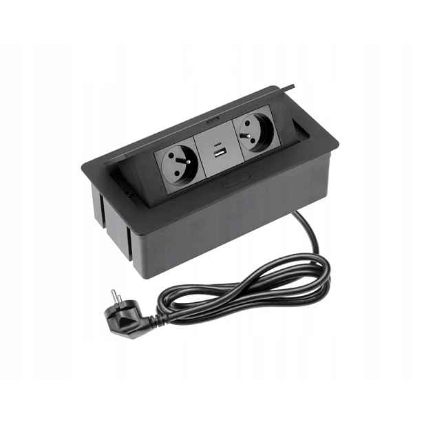Prodlužovací Kabel stolní Gtv zapuštěný Soft 2 zásuvky Usb A C Černý