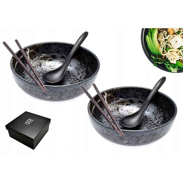 Sada 2 misek s lžícemi a paličkami Ramen Ansen 20 cm