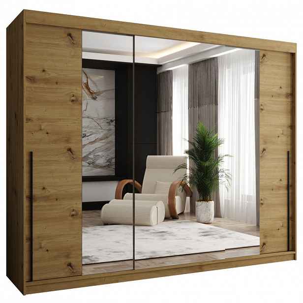 Home Collective SKŘÍŇ S POSUVNÝMI DVEŘMI se zrcadlem, šířka 250 cm, Artisan s černým úchytem