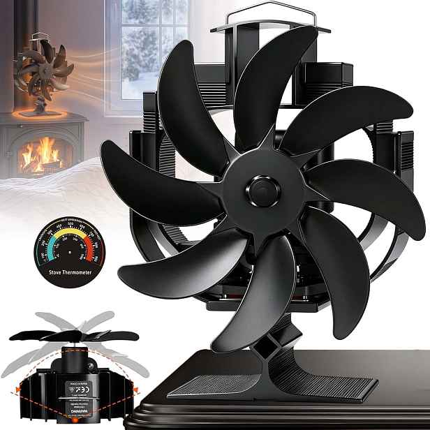 Krbový Ventilátor S Teploměrem 8-LOPATKOVÝ, Silná Hliníková Základna