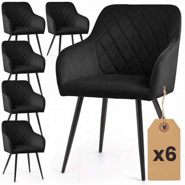Set 6x prošívaná čalouněná židle VIRENZA - černá / černá