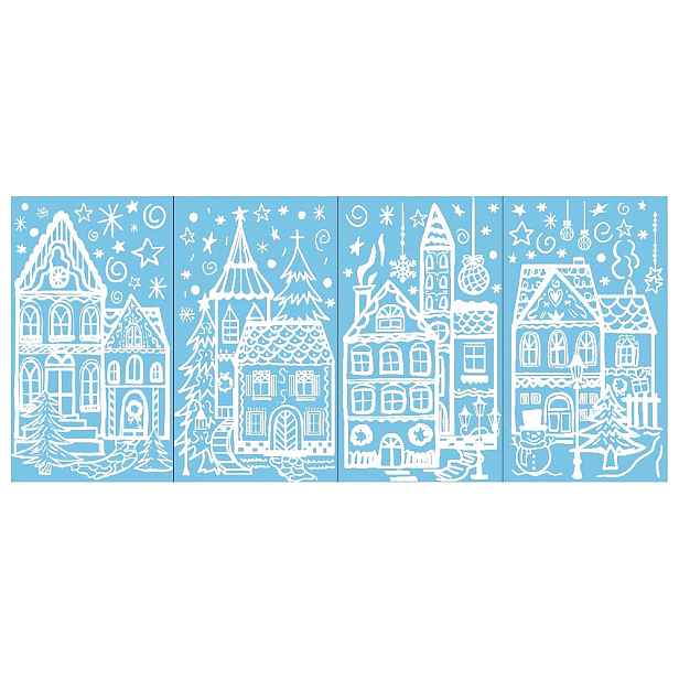 TEMU 4 velké vánoční samolepky na okna, 70*40 cm/27,5*15,7 palce, bílé vánoční samolepky na okna Bílého domu pro dekoraci skla, oboustranné samolepky