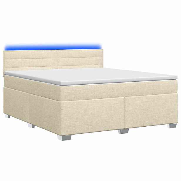 vidaXL Box spring postel s matrací a LED Krémová 140 x 190 cm Textil