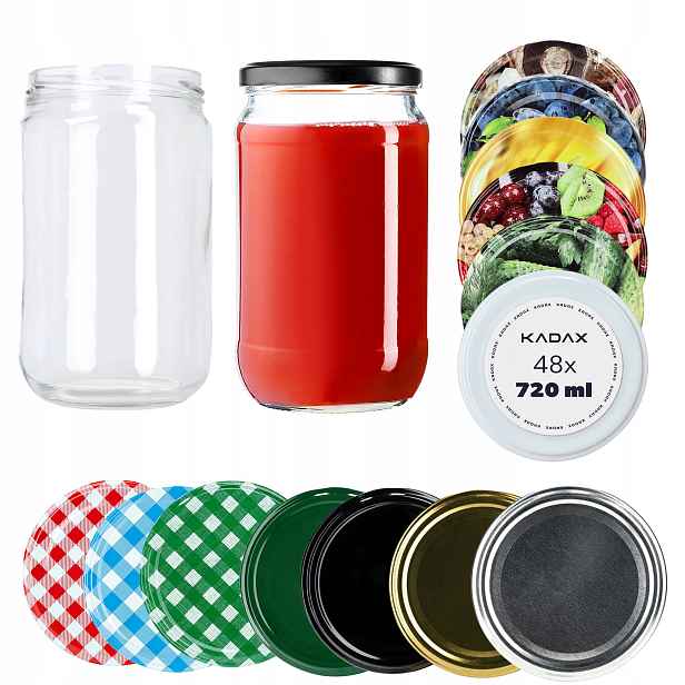 48 x Sklenička Sklenice 720 ml Na Med Okurky Uzávěry