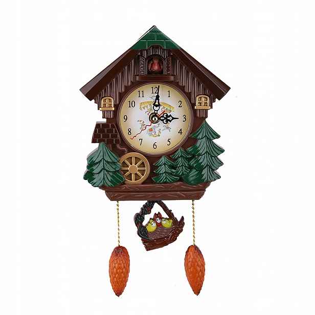 Nástěnné Hodiny S Kukačkou, Domeček Na Stromě, Hnědé, Závěsné, Kulatý, 32 CM