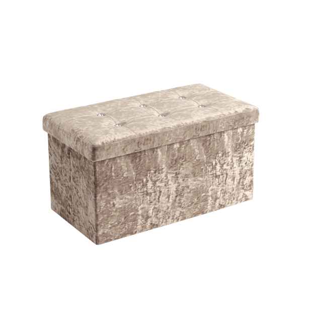 Skládací taburet s úložným prostorem GLAMOUR VELVET 76x38, béžový