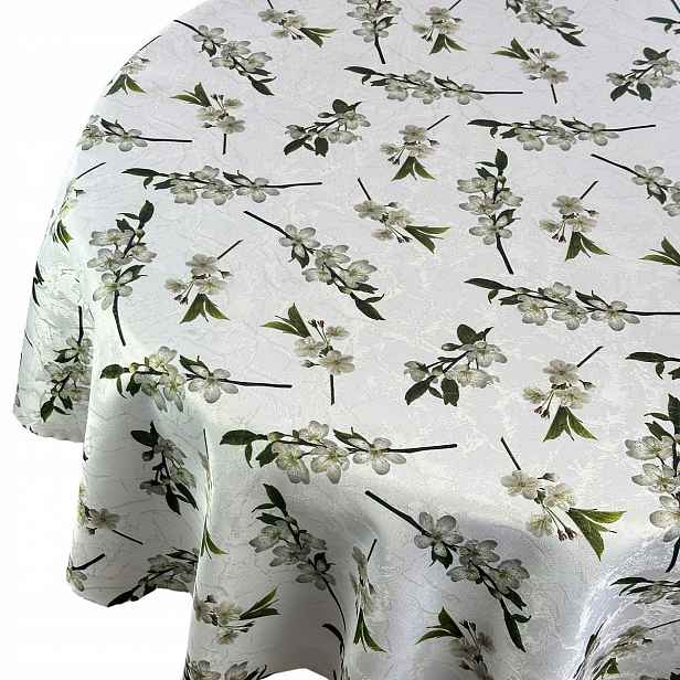Ubrus odolný proti skvrnám Jarní mramor Jabloňové květy Kruh průměr 155 cm
