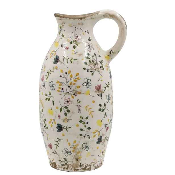 Béžový antik keramický džbán s květy Cavaillon - Ø 15*27 cm Chic Antique