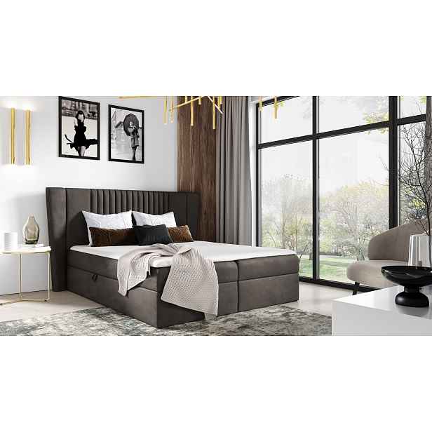 Čalouněná postel ZOJA - 140x200, hnědá + topper ZDARMA