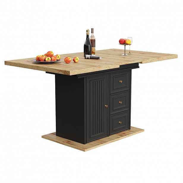 Redom JÍDELNÍ stůl 110/140 x 80 x 75 cm s výsuvnou deskou a úložným prostorem, Přírodní dřevo