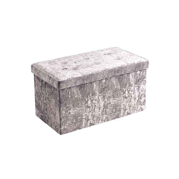 Skládací taburet s úložným prostorem GLAMOUR VELVET 76x38 cm, šedý
