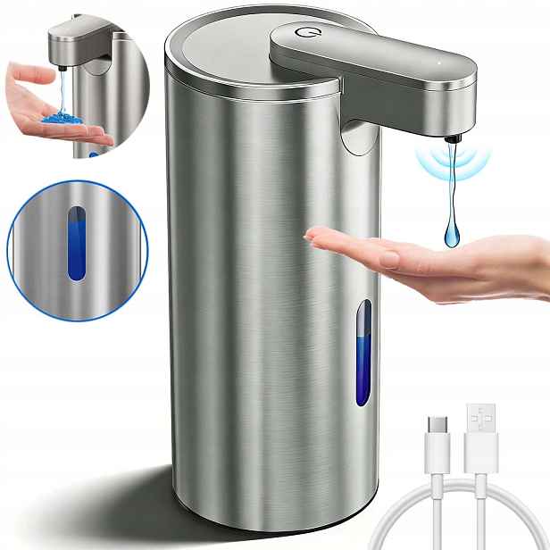Velký Bezdotykový Automatický Dávkovač Mýdla 340 ML Nerezová Ocel