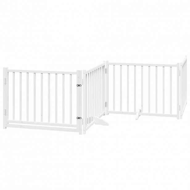 vidaXL Zábrana pro psy s dvířky skládací 4 panely bílá 320 cm jedle