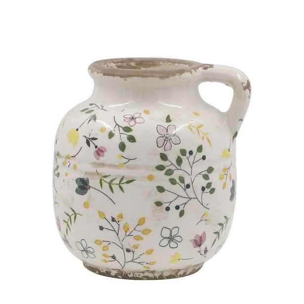 Béžový antik keramický džbán s květy Cavaillon - 13*13 cm Chic Antique