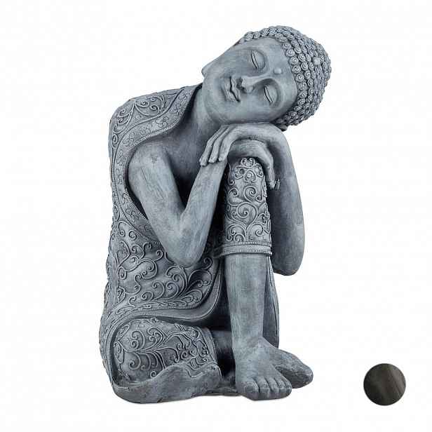 Relaxdays SOCHA světle šedá Buddha polyresin odolná vůči počasí 60 cm