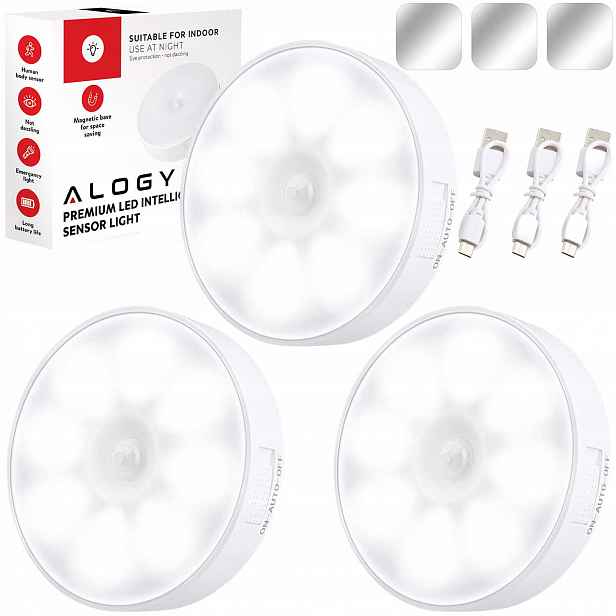 3x Bezdrátová Noční Lampa Led Lampa 3000K Usb S Pohybovým Senzorem Magnet