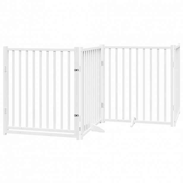 vidaXL Zábrana pro psy s dvířky skládací 4 panely bílá 320 cm jedle