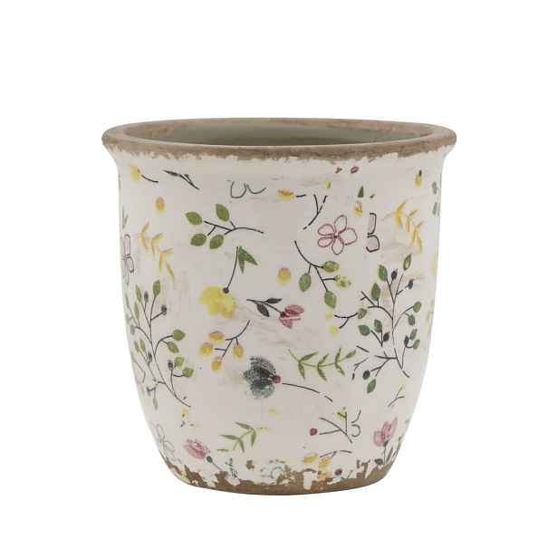 Béžový antik keramický obal květináč s květy Cavaillon S - Ø 12,5*12,5 cm Chic Antique