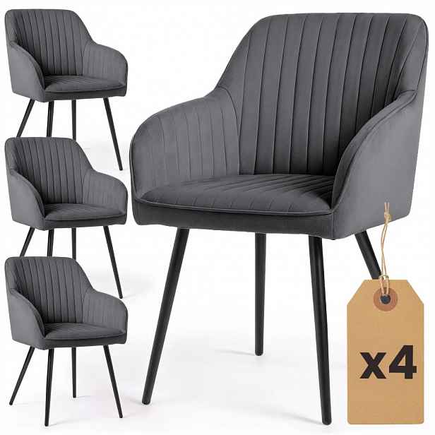 Set 4x čalouněná jídelní židle FURELIA - grafit / černá