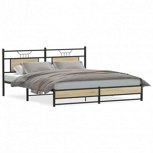 vidaXL Kovový rám postele bez matrace dub sonoma 183 x 213 cm